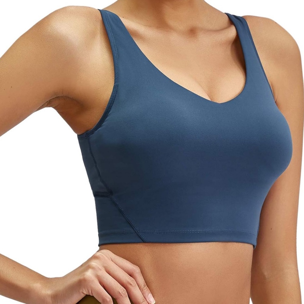Women's Blue V Neck Sports Bra Crop Tank Large